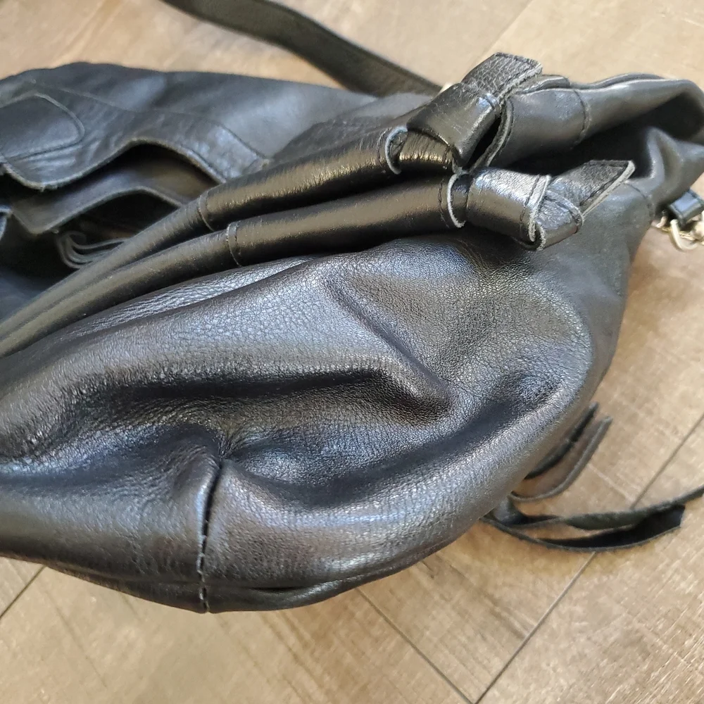 Foley + Corrina Mid City Black Leather Foldover Tote Bag Crossbody